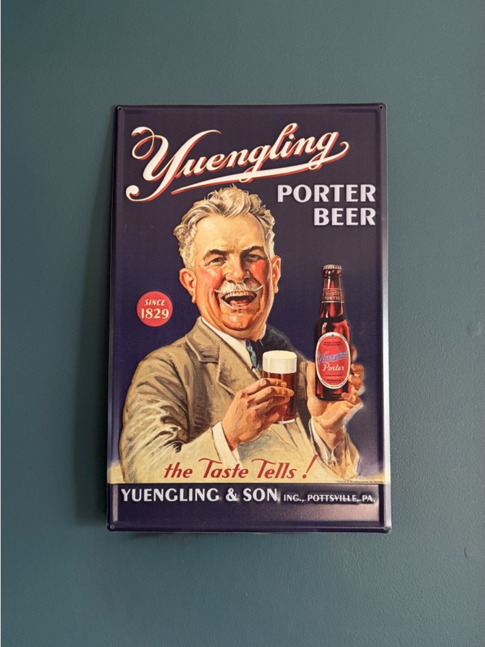 Vintage Yuengling Porter Beer Metal Sign - Navy & Cream